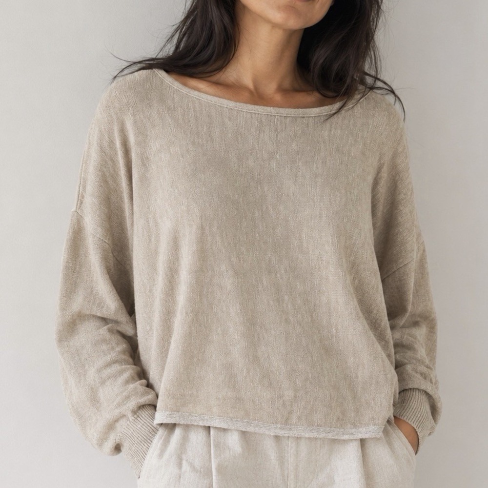Eileen Fisher organic linen cotton boxy sweater XL lagenlook luxury minimalist